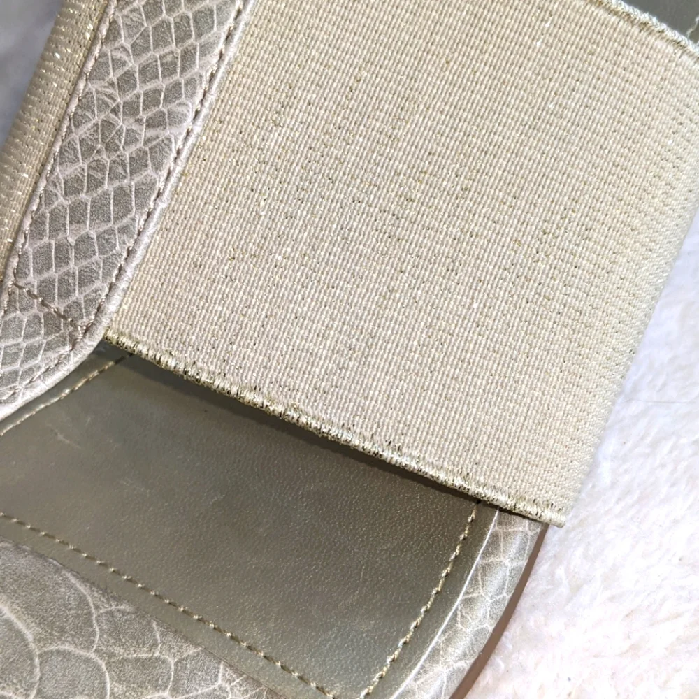 Women's East5th Cream Snakeskin pattern & soft gold low heel slip on’s | Size 10